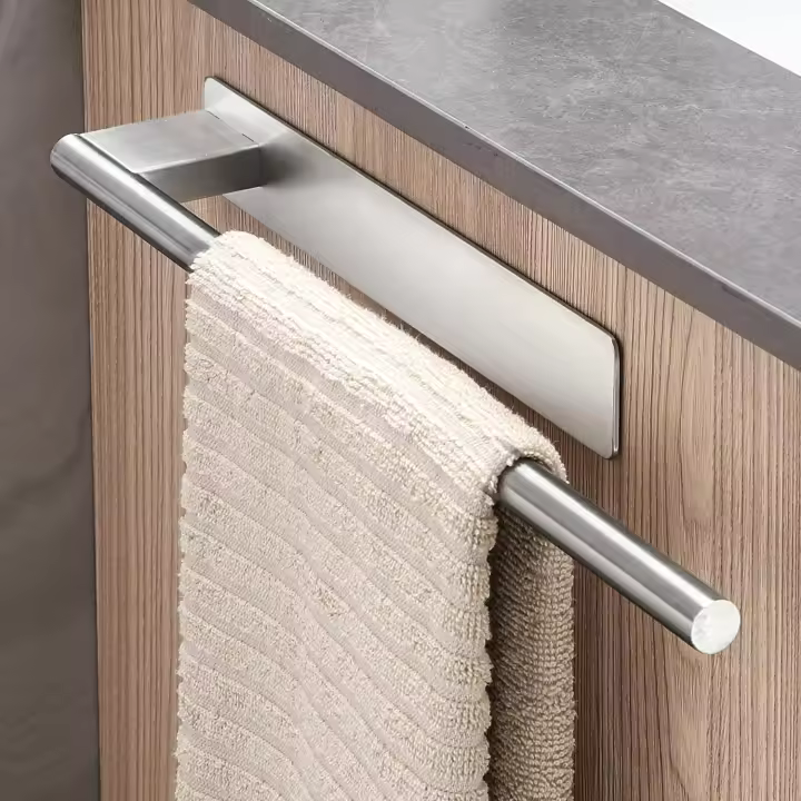 Toalleros de baño sin taladrar adhesivos cepillados de acero inoxidable 304, accesorios sin taladrar en pared para baño y cocina - 1