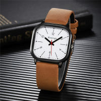 Reloj De Pulsera De Cuero Para Hombre Estilo Business Con Dial Cuadrado Y Marcadores Arábigos Movimento De Cuarzo Moda - details 4