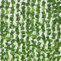 12PC Guirnalda De Hojas De Lívy Verde Artificial Para Decoración De Hogar Y Muro Falsa Víncula De Plantas Uso En Bodas Y Exhibiciones Material Plástico - details 2