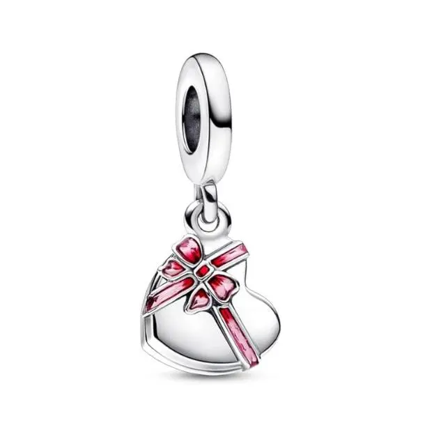 Colgantes PANDORA Adorno Caja Chocolate en Plata de Lei con esmalte Rosa y Rojo 792587 C01 Marca, viene con Caja De Regno original. - 1