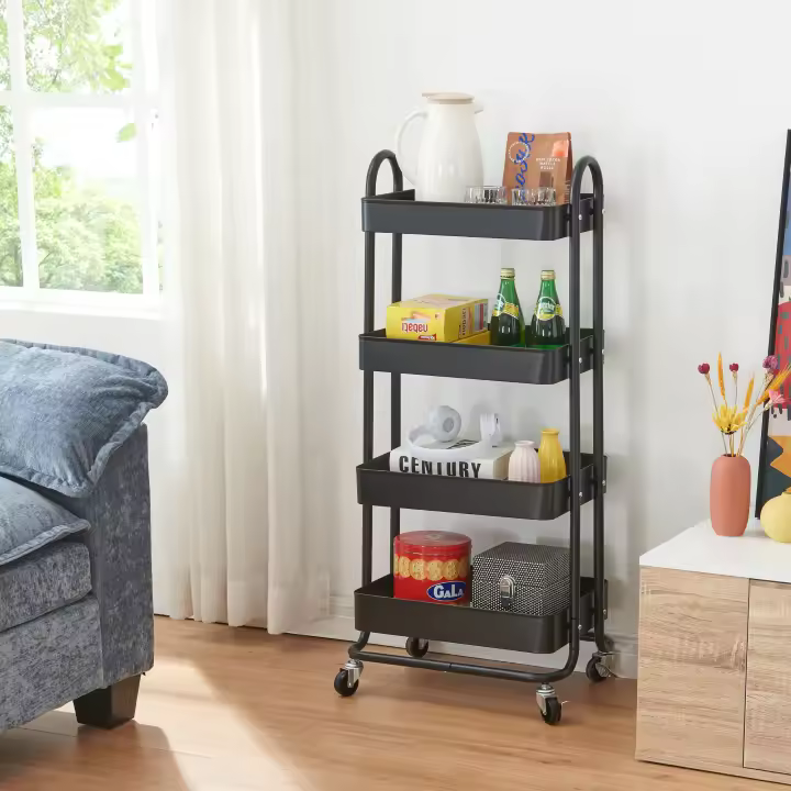 Carro de servicio Pyhäntä con 4 cestas acero 104x46x35 cm - Negro mate [en.casa] - 1