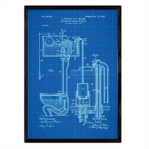 Nacnic Poster Con Patente De Cisterna. Lámina Con Diseño De Patente Antigua En Y Con Fondo Azul - 1