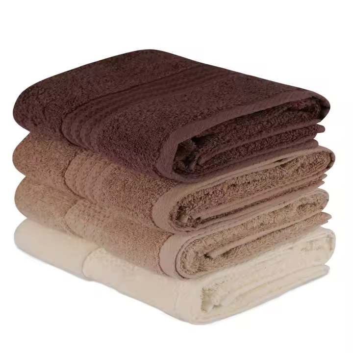 Wellhome Juego de Toallas Suaves y Absorbentes 100% Algodón (4 Piezas) Crema, Beige y Marrón - 1