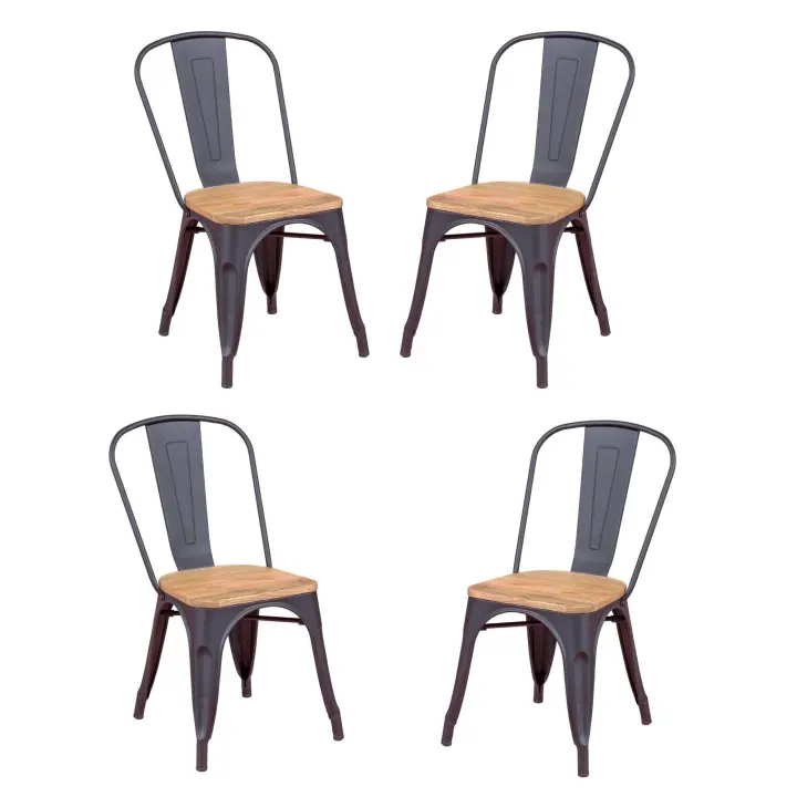 Nest Dream - Pack de 4 sillas metálicas con asiento de madera - Bistro - 1