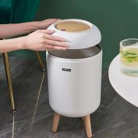 Cesta De Almacenamiento Redonda De Plástico Para Cocina Y Baño Con Tapa De Madera Granulo Contenedor Ecológico Para Basura - details 0