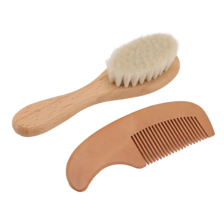 Juego de Cuchillo y peine para Bebé, multimtifción, compuesto de madera y Lana, Cabello para el cabello de Bebé para hambres, Peinado, Baño de Bebé - 1