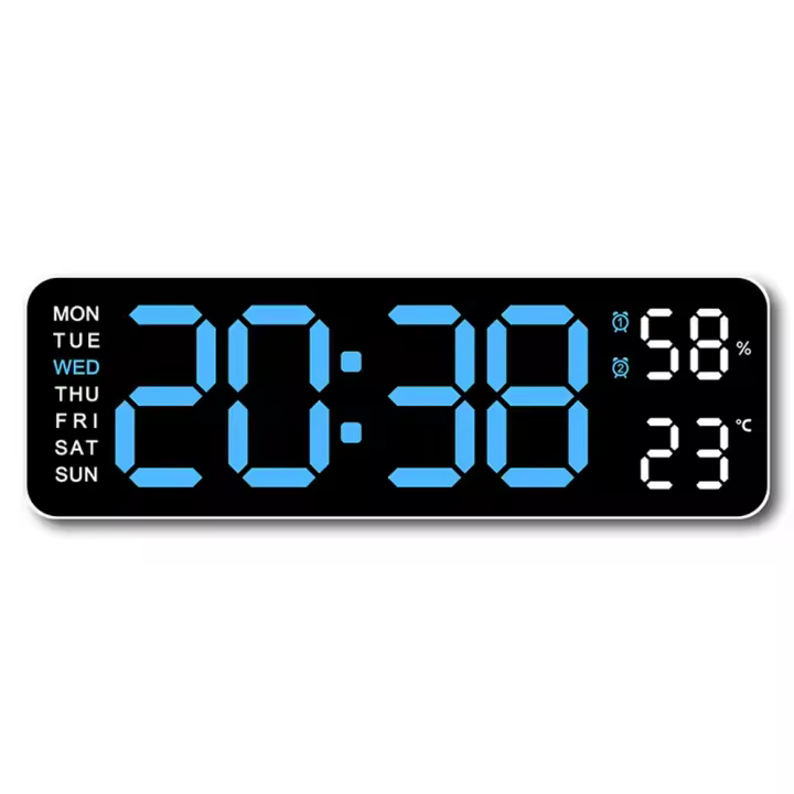 Reloj de pared Digital Grande, Pantalla de temp y humedad Semana, Brillo ajustable, Mesa Electrónica LED, despertador - 1