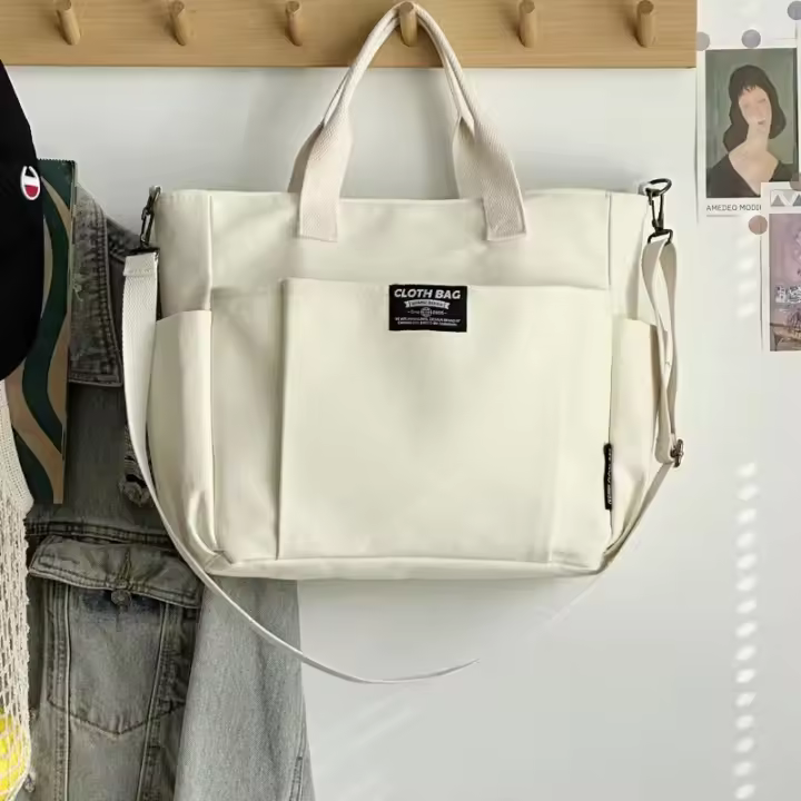 Bolso De Hombro Único De Lona Para Mujer Estudiante Capacidad Grande Estilo Minimalista Urbano Diagonal Cruzado Ecológico - 1