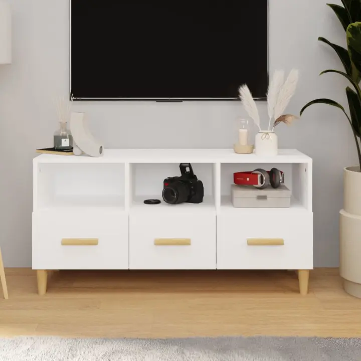 vidaXL Mueble para TV madera contrachapada blanco 102x36x50 cm - 1