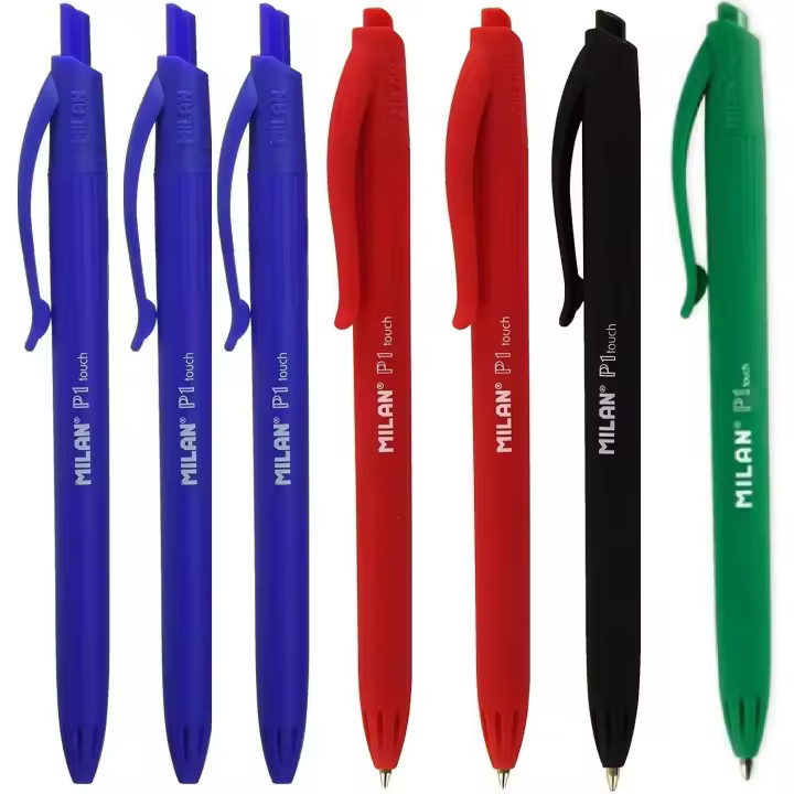 MILAN Pack de 7 Bolígrafos P1 Touch (3 azul, 2 rojo, 1 negro, 1 verde) - 1