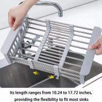 Estante De Cocina Retráctil Y Ajustable En Acero Inoxidable Rieles Para Fregadero Multiusos Para Verduras Frutas Y Platos - details 9