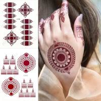Pegatinas De Tatuaje De Henna Marrón Para Mujer Arte Corporal Temporal Impermeable Adhesivo Instantáneo Para Mano Maroon Brown - details 1