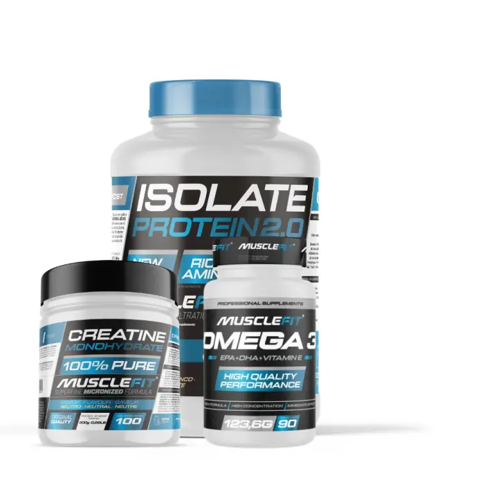 MUSCLEFIT Pack de Proteína ISOLATE 2kg + Creatina 300g + Omega 3 90 Cápsulas - 1