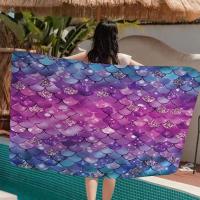Toalla De Playa Para Niños Con Escamas De Sirena Colorida Toalla De Baño Grande Absorbente De Microfibra Para Natación Viajes Estilo Verano - details 17
