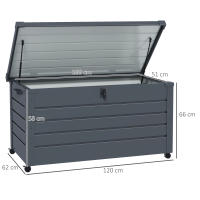Outsunny Baúl de Exterior 311 L Arcón de Almacenaje de Acero Galvanizado con 4 Ruedas 2 Asas y 1 Cerradura con Llave para Jardín Patio 120x62x66 cm Gris Oscuro - details 2