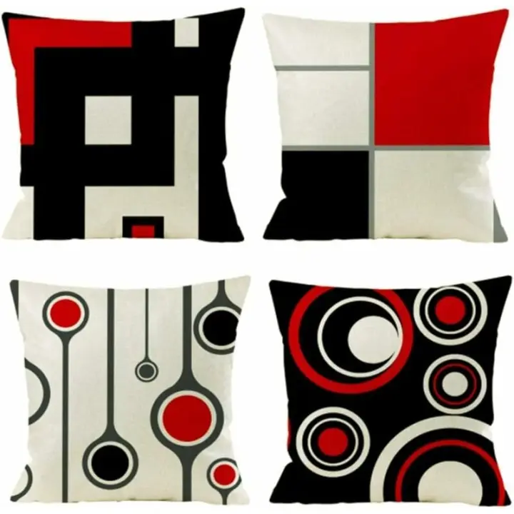 Funda de Juguete, Juego de 4 en Algodón y Lino Patrón Geométrico Moderno Rojo Negro Funda De Almohada Decorative para sofá Dormitorio House 45x45 cm, Material: Algodón Lino, Durable, Ecológico Girasol Pd9cc - 1