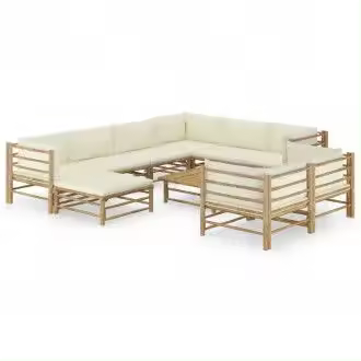 VIDAXL conjunto de muebles para los jardines fabricado en bambú con cojines blancos y crema vida xl - 1