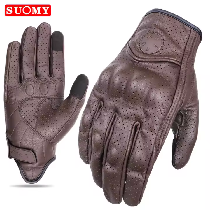 SUOMY Guantes De Motocicleta Retro Marrón De Cuero Real Para Verano Guantes De Café Racer Con Perforación Y Toque De Pantalla Para Scooter - 1