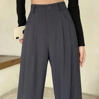 Pantalones Clásicos Para Mujer Estilo Coreano High Waist Pantalones Rectos Anchos De Oficina Moda Lady Pantalones Gris Talla Grande - details 1