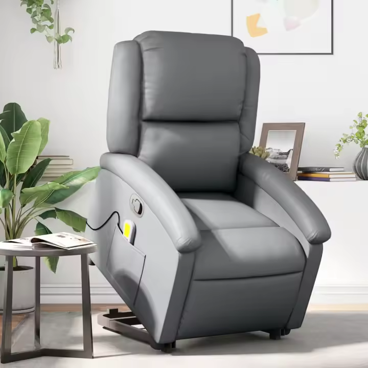vidaXL Sillón reclinable de masaje de pie cuero artificial gris - 1