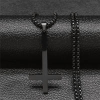 Collar De Acero Inoxidable Cruz Volteada Brujería Paganismo Inverso Cadena Negra Joyería Cruz Invertida N8374S03 Para Mujer - details 3