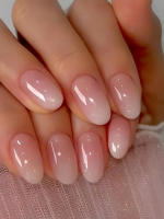 24PCS Uñas Postizas Presionadas Cortas Almendra Rosa Alto Saténtate Gradiente Uñas Glitceadas Veraniegas Hechas Mano Para Fiesta - details 6