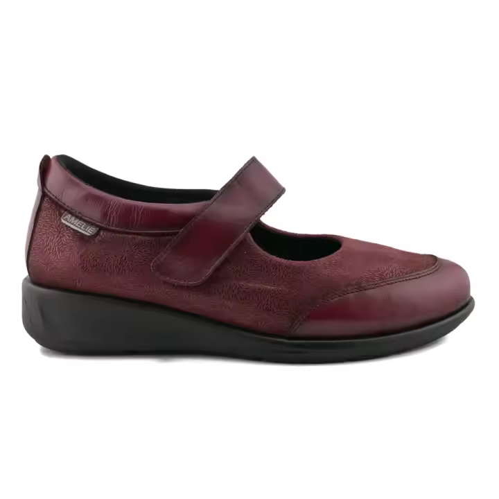 Merceditas de piel burdeos con cuña Piel y Textil Microfibra transpirable y termoreguladora Textil, extraible, efecto memoria y antibacteriano - 1