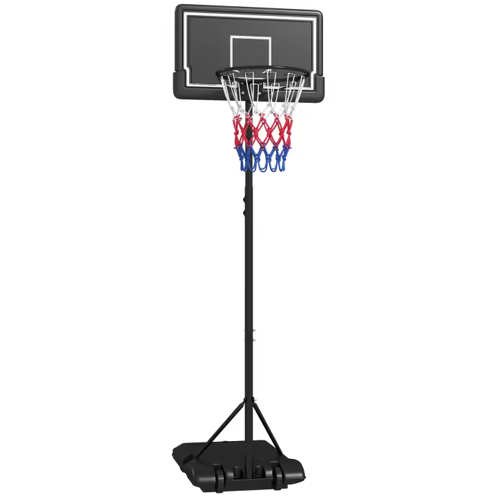 SPORTNOW Canasta de Baloncesto con Soporte Soporte de Baloncesto de Altura Ajustable con Ruedas y Tablero Inastillable, Soporte de Tablero de Baloncesto de 220-250 cm, para Adultos, Acero - 1