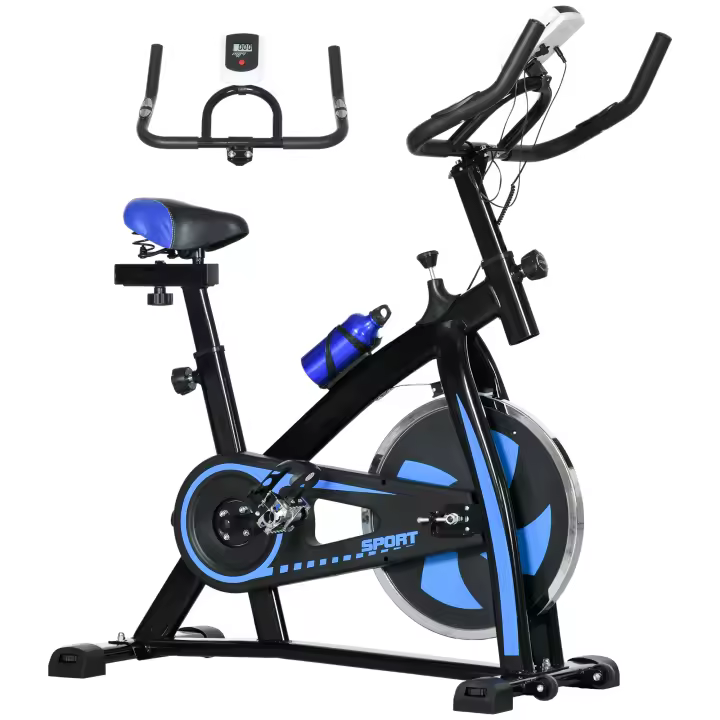 SPORTNOW Bicicleta Entrenador Bicicleta Estática con Asiento Ajustable y Resistencia Bicicleta Fitness con Pantalla LCD, Sensor de Frecuencia Cardíaca, Bicicleta Indoor, Acero, Azul - 1