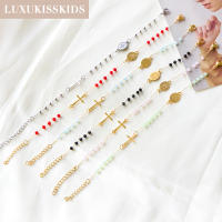 LUXUKISSKIDS Pulsera De Cristianismo Multicolor Con Deseos De Enamel Y Cruz En Acero Inoxidable Cadena De Enlace Joyería De Oración Para Niños Y Niñas - details 1