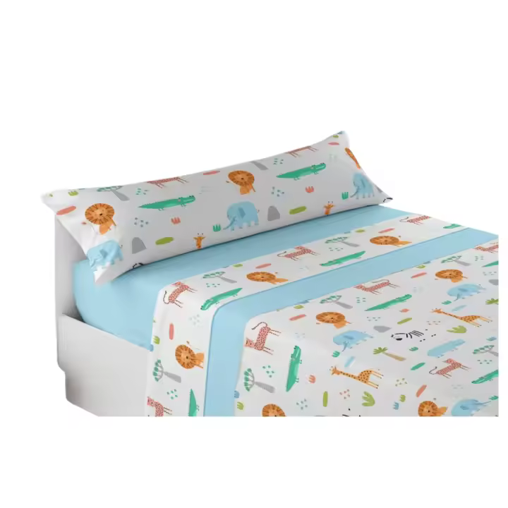 Juego de Sábana poliéster de verano, 3 piezas diseño infantil/juvenil estampado fantasía y animales para camas de 90 cm - 1