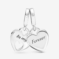 Charm colgante Pandora con doble corazón dividido - Momentos compatibles - Joyería para mujer - Regalo para ella - Hecho en plata de ley y esmalte，Incluye Caja Original - details 0