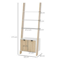 HOMCOM Estantería en Forma de Escalera de Madera Librería con 3 Estantes y 1 Armario de Almacenaje Estilo Nórdico Moderno 60x40x171 cm Roble y Blanco - details 2