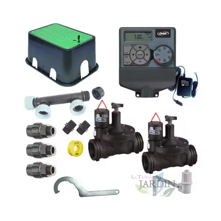 SUINGA Pack profesional de Riego Automático Orbit de 2 zonas 24v para tuberia 32mm, automatización de riego - 1