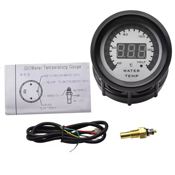 Gauge De Temperatura Del Agua Para Coche Con Sensor Y Adaptador De Tubo 40-140℃ Medidor Digital De Temperatura Para Carburado 12V - 1