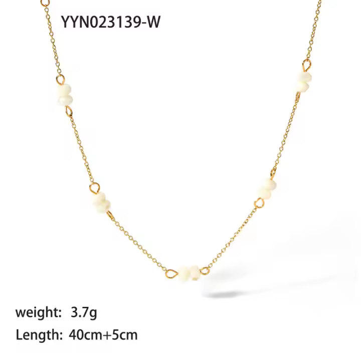Encanto Gargantilla de acero inoxidable chapada en oro de 18 quilates con estaciones de piedra Natural, collares para mujer, dijes, Collar de cadena con cuentas hecho a mano, joyería - 1