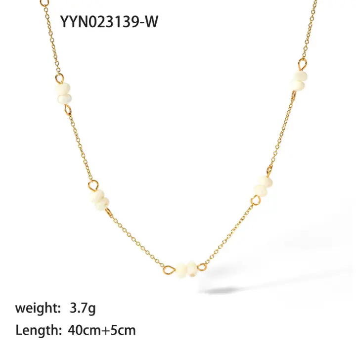 Encanto Gargantilla de acero inoxidable chapada en oro de 18 quilates con estaciones de piedra Natural, collares para mujer, dijes, Collar de cadena con cuentas hecho a mano, joyería - 1