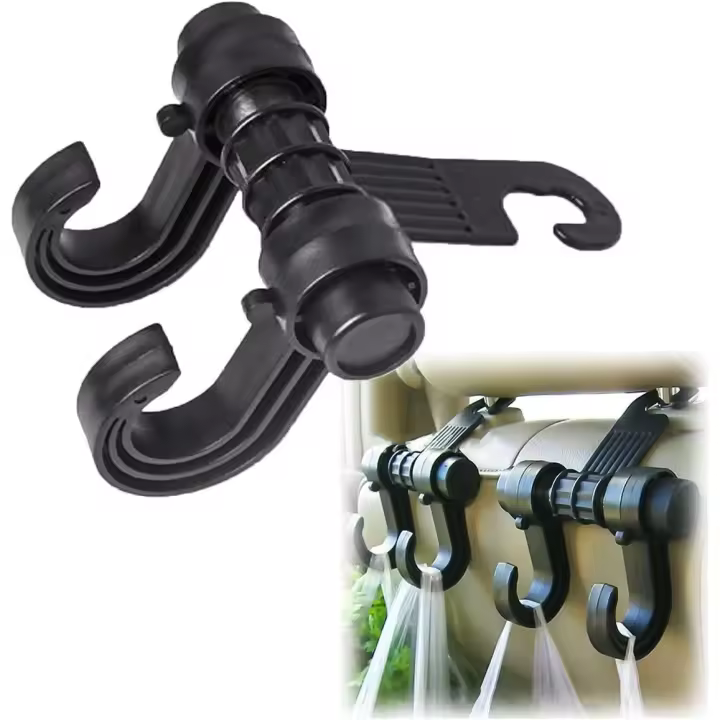 pieza de gancho para reposacabezas ajustable de 360° para asiento trasero de automóvil, 2 ganchos para bolsas de compras, carteras, bolsos y ropa, color negro - 1