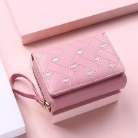 Monedero pequeño para mujer con corazón bordado, tarjetero de tres pliegues con múltiples ranuras para tarjetas - details 0