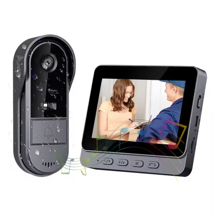 Timbre inalámbrico con cámara, IP65, resistente al agua para exteriores, pantalla HD 1080P de 4,3", videoportero inalámbrico 2.4G, audio bidireccional, visión nocturna, resistente a la intemperie, compatible con tarjeta MicroSD. - 1