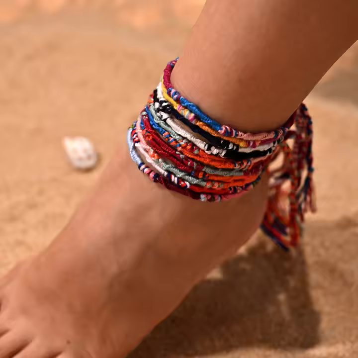 10Pcs/set Pulseras Y Tobilleros De Hilo Tejido De Verano Para Mujer Estilo Bohemio Con Borlas Adorno Geométrico Para Playa - 1