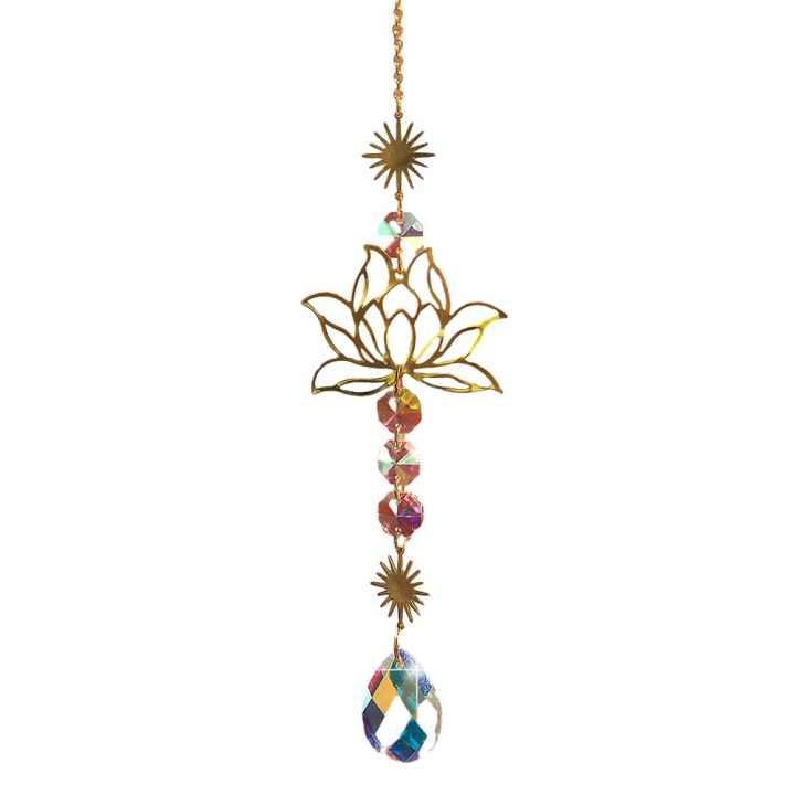 Colgante De Sol De Cristal De Loto Vidrio Pintado Decoración De Jardín Creador De Arcoíris Prisma Chakras Colgante Exterior Para Mujeres Amigas Madre