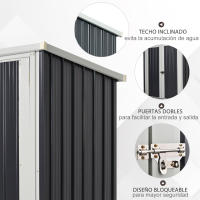 Outsunny Cobertizo de Jardín 1,26 m² 147x86x134 cm Caseta de Exterior de Acero Galvanizado con 2 Puertas para Almacenamiento de Herramientas Negro - details 3