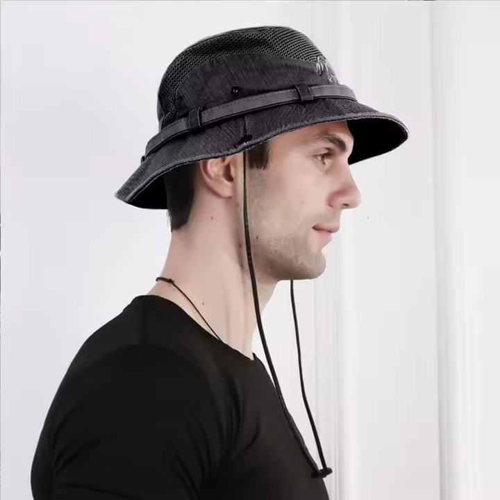 Sombrero De Pesca Para Hombres Sombrero De Pescar Ajustable De Malla De Algodón Sombrero De Sol De Exterior Estilo Cowboy Occidental Casquete - 1