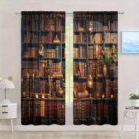2pcs Cortina De Ventana Para Decoración De Hogar Estilo Edad Media Impresión Con Libros Tratamiento De Ventana Para Dormitorio Oficina Cocina Sala De Estar Material 100% Poliéster - details 5