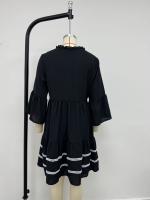 Vestido De Encaje Casual Sencillo De Color Sólido Con Cuello En V Y Mangas Bell Sleeves Plisadas De Polyester Para Mujer - details 8