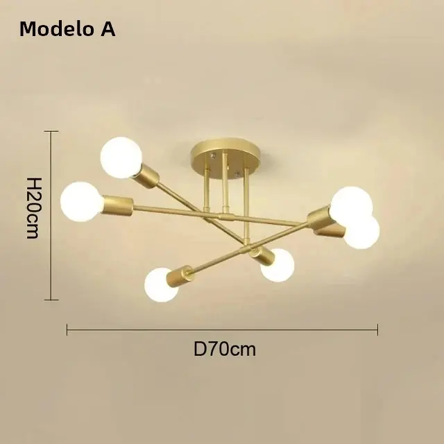 Lámpara Colgante Minimalista Nórdica LED Para Habitaciones Y Salones En Negro Y Oro Decoración De Iluminación Ajustable - 1