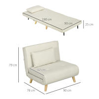 HOMCOM Sofá Cama Individual 2 en 1 Sillón Cama Plegable Sillón Individual con Respaldo Ajustable y Cojín para Sala Dormitorio Oficina en Casa Carga 125 kg 90x78x79 cm Beige - details 2