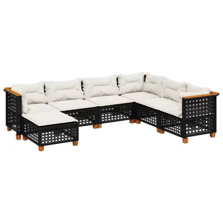 vidaXL Set de sofás de jardín 7 pzas con cojines ratán sintético negro - 1