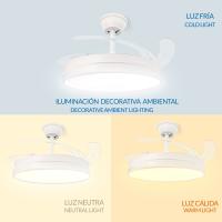 Ventilador de Techo Led White Olga 107 Cm LM8831 , Lampara ventilador de techo espartano con aspas retractiles transparentes plegables motor DC silencioso - details 0